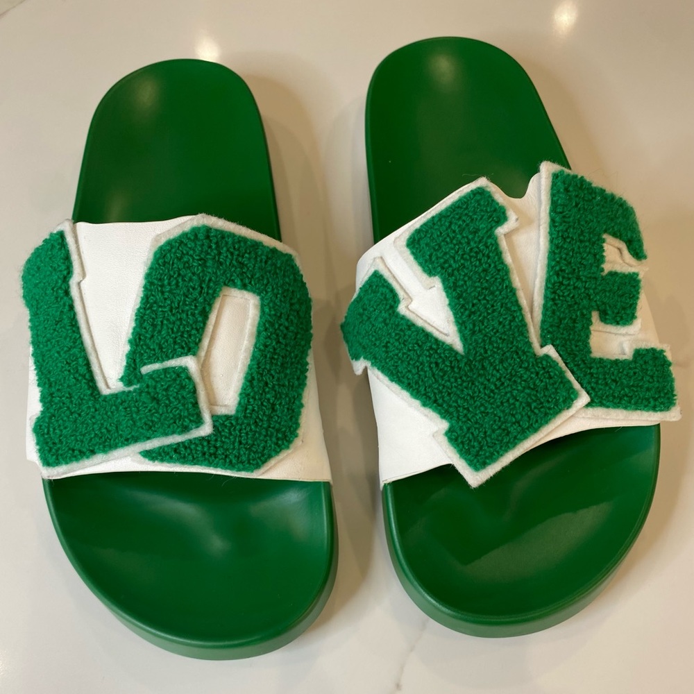 Tory Burch Love Slides - Green/White - Size 8